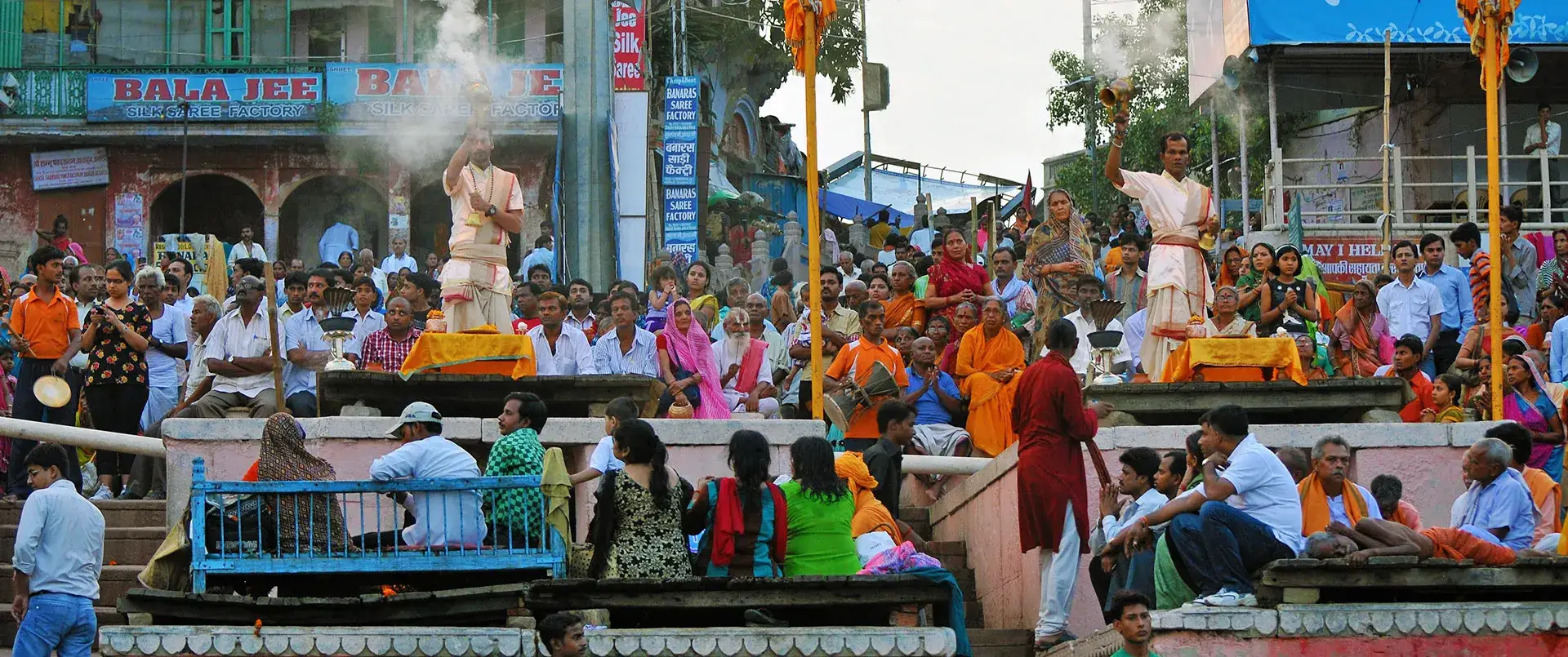 Priest Performing Sunset Aarti, Dashashwamedh Ghat