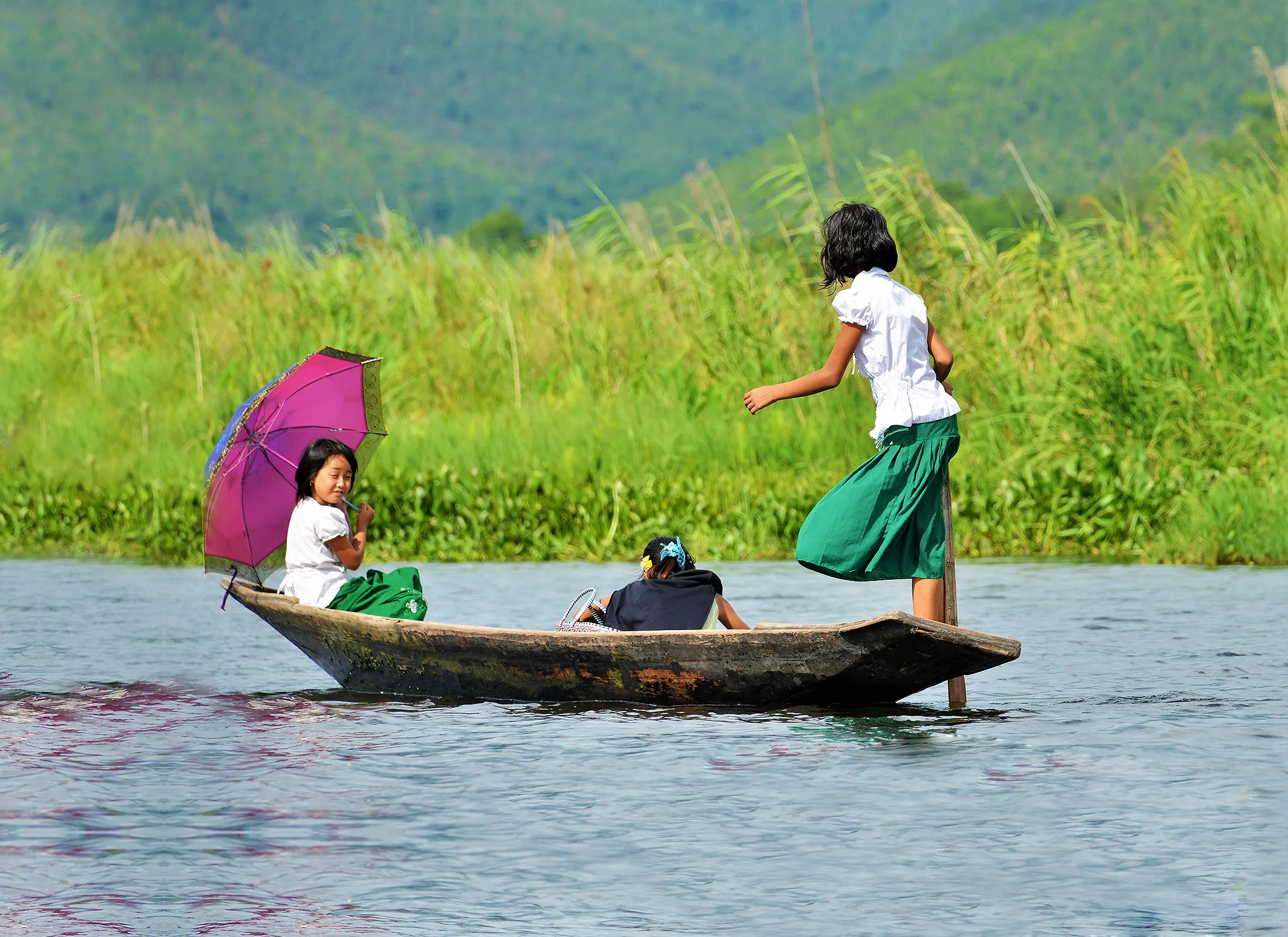 Returning from School on Inle Lake
